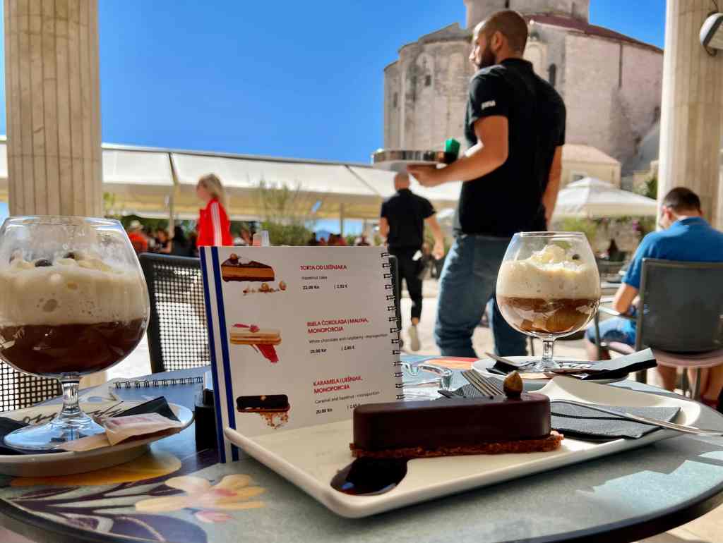 A cafe in Zadar, Croatia, located behind the Church of St. Donatus.
