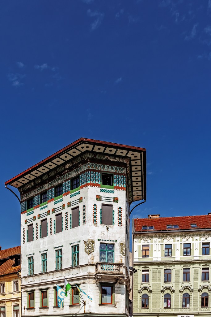 The Hauptmann House in Ljubljana's Prešeren Square is an example of Art Nouveau’s Vienna Secessionist style.